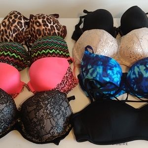 Victoria's secret size 32 D lot of 7 beautiful bras and size med pink bikini top